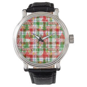 Merry Christmas Decorative Plaid Tartan  Watch