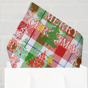 Merry Christmas Decorative Plaid Tartan Wrapping Paper Sheet