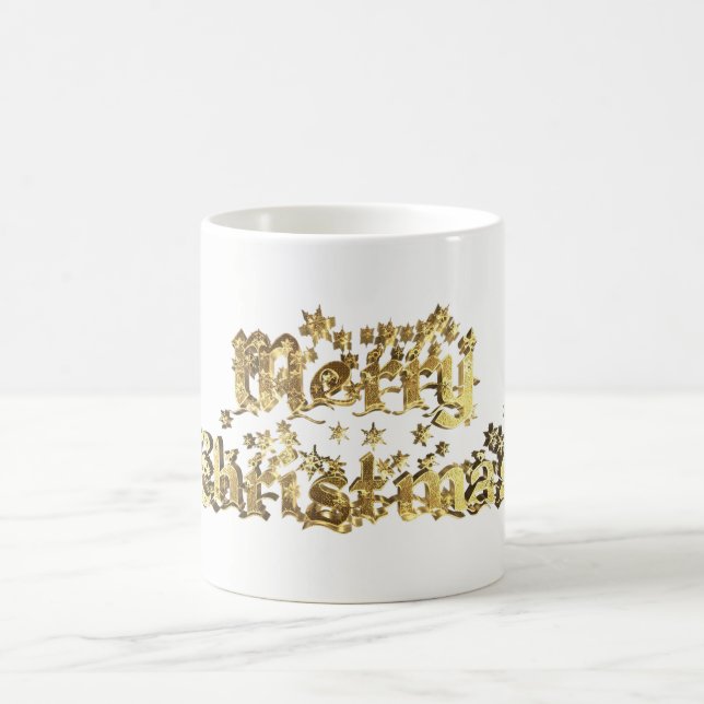 Merry Christmas Decorative Stars Typography Gold Coffee Mug (Center)