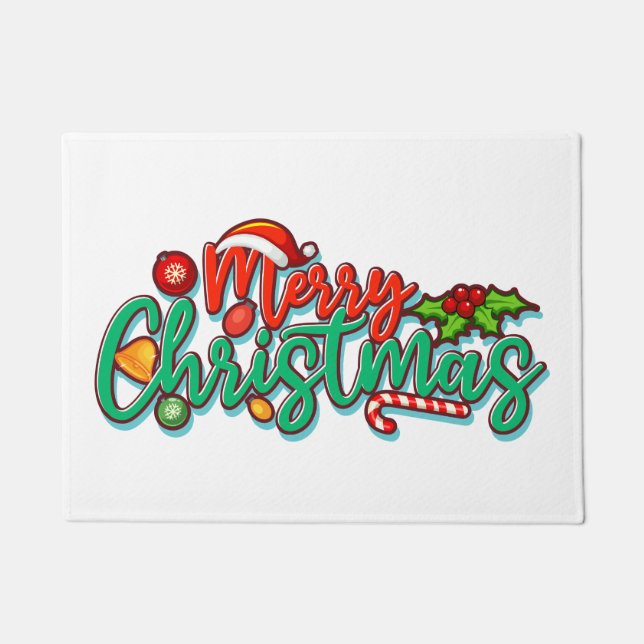 Merry Christmas Decorative Typography Script  Doormat (Front)