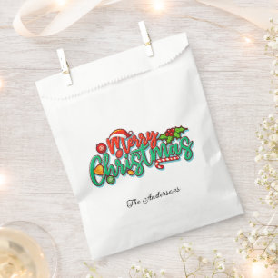 Merry Christmas Decorative Typography Script  Favour Bags