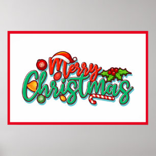 Merry Christmas Decorative Typography Script  Poster