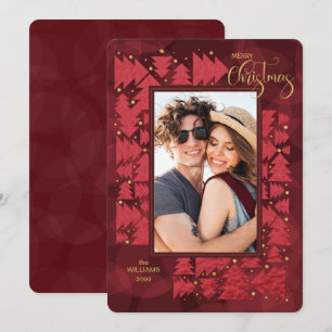 Merry Christmas Deep Red Holiday Trees Photo Card