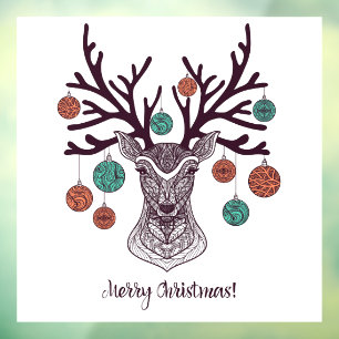 Merry Christmas Deer and Ornaments Window Cling