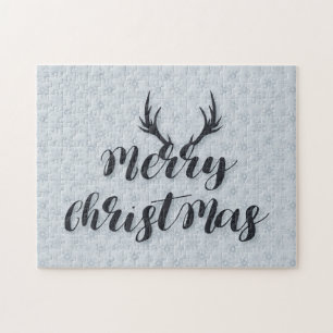 Merry Christmas deer antlers Jigsaw Puzzle