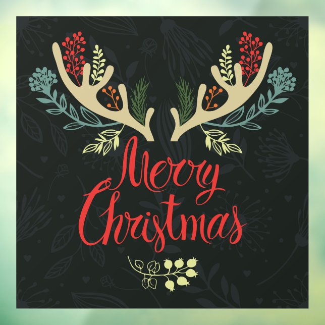 Merry Christmas Deer Antlers  Window Cling (Sheet 3)