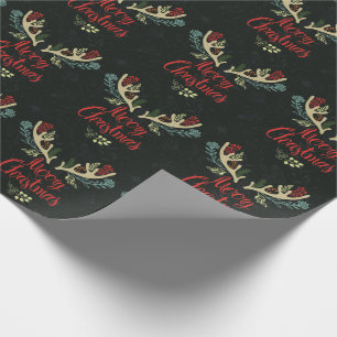 Merry Christmas Deer Antlers Wrapping Paper