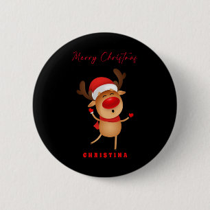 Merry Christmas Deer Cartoon Christmas T Shirt  6 Cm Round Badge