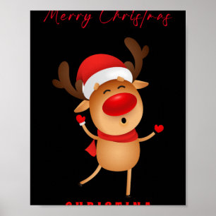 Merry Christmas Deer Cartoon Christmas T Shirt  Poster