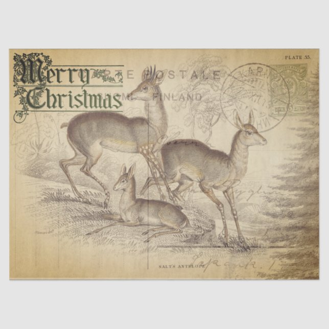 Merry Christmas Deer Decoupage Paper (Front)