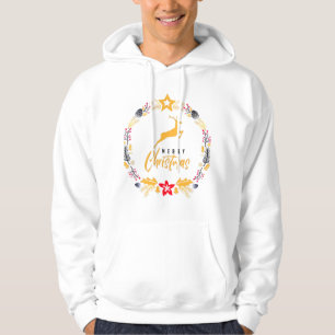 Merry Christmas Deer Elegant Rustic Flat Hoodie