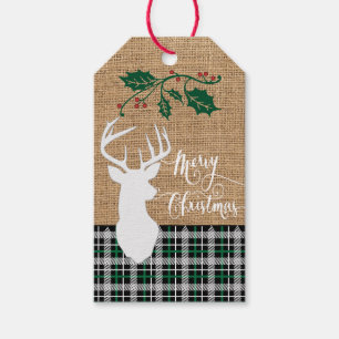 Merry Christmas Deer - Green Plaid Gift Tags