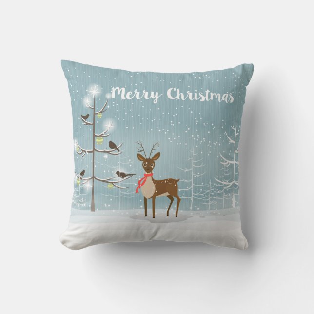 Merry Christmas- Deer Illustration Cushion (Front)