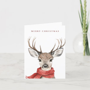 Merry Christmas Deer in a Red Scarf Holiday Card