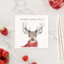 Merry Christmas Deer in a Red Scarf