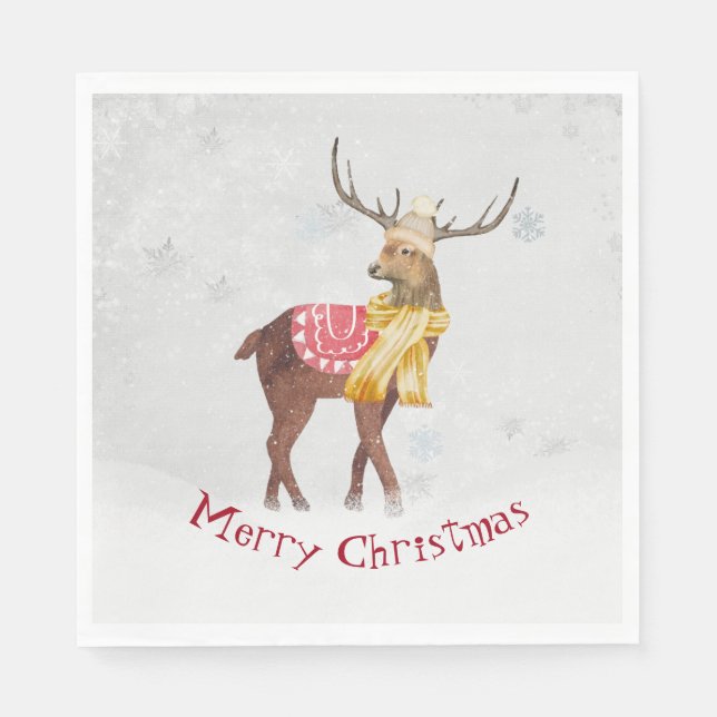 Merry Christmas Deer In Snow Napkin (Front)