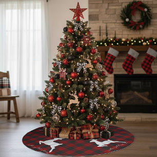 Merry Christmas deer on plaid Brushed Polyester Tree Skirt