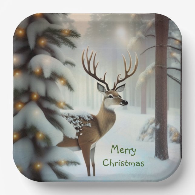 Merry Christmas Deer Paper Plate (Front)