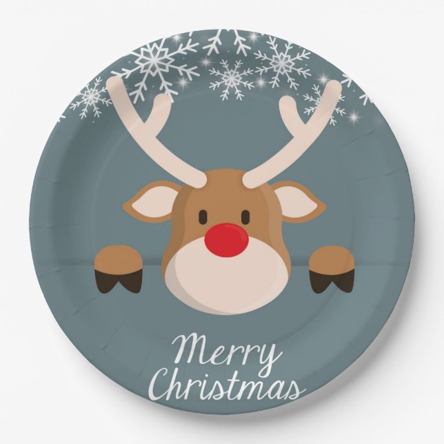 Merry Christmas Deer Paper Plate (Front)