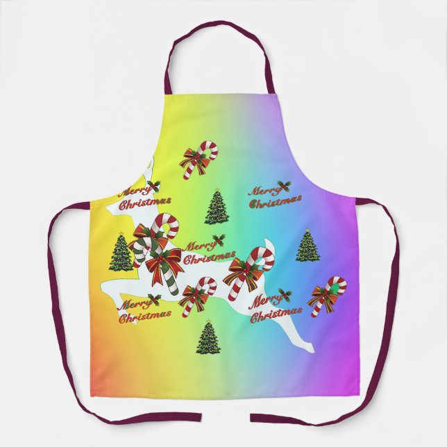Merry Christmas Deer Rainbow Holiday  Apron (Front)