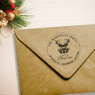 Merry Christmas Deer return Address Rubber Stamp