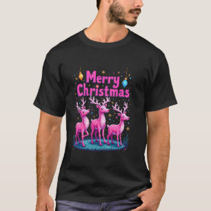 Merry Christmas Deer Santa Hat Claus Animal Xmas T-Shirt