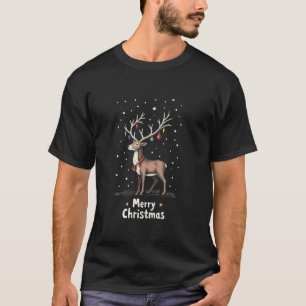 Merry Christmas Deer Santa Hat Claus Animal Xmas T-Shirt