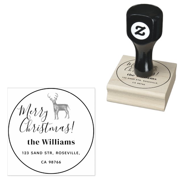 Merry Christmas Deer Script Rubber Stamp (Stamped)