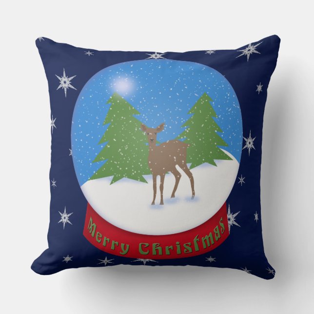 Merry Christmas! | Deer Snow Globe Cushion (Front)