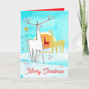 Merry Christmas Deer Snow Sunrise Holiday Tree Card