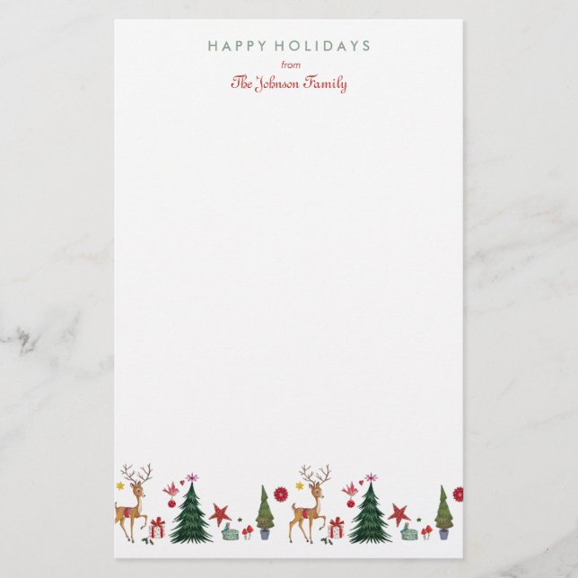Merry Christmas | Deer & Tree | Stationary Stationery (Front)
