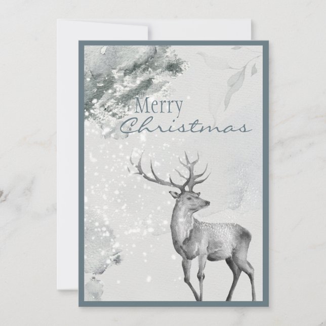 Merry Christmas Deer Winter Script Christmas Holiday Card (Front)