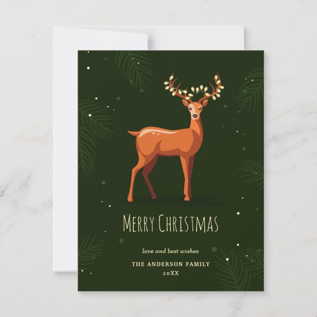 Merry Christmas deer with garlands on the horns Holiday Card (Front)