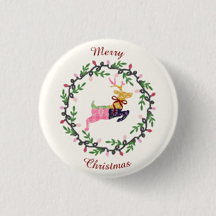 Merry Christmas Deer with Wreath Customize 3 Cm Round Badge