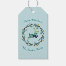 Merry Christmas Deer with Wreath Teal Customize
