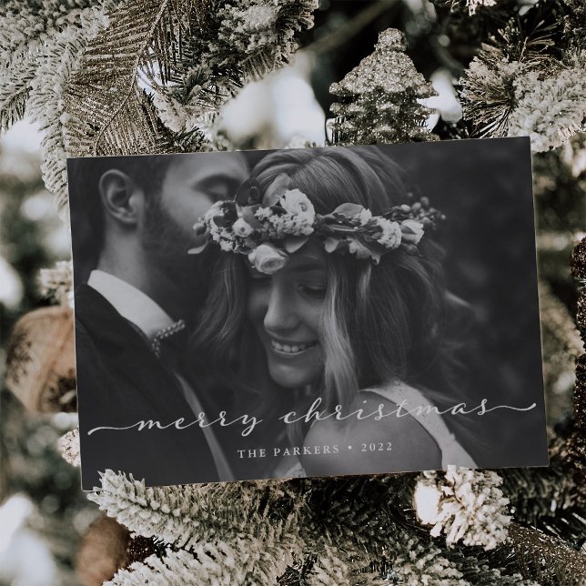 Merry Christmas | Delicate Script and Two Photos Holiday Card (Creator Uploaded)