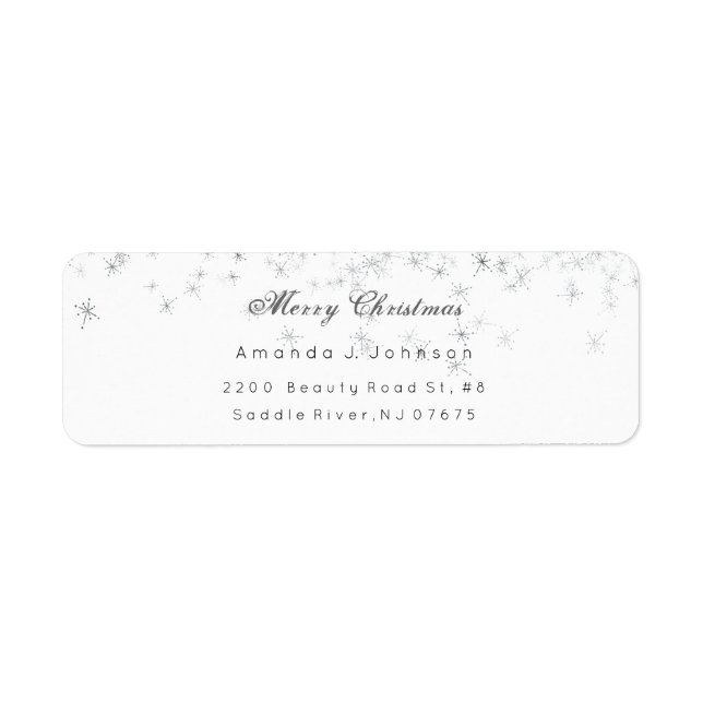 Merry Christmas Delicate Silver Stars Snow Adress (Front)