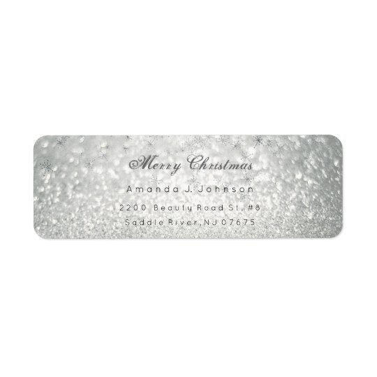 Merry Christmas Delicate Silver Stars Snow Gray Return Address Label