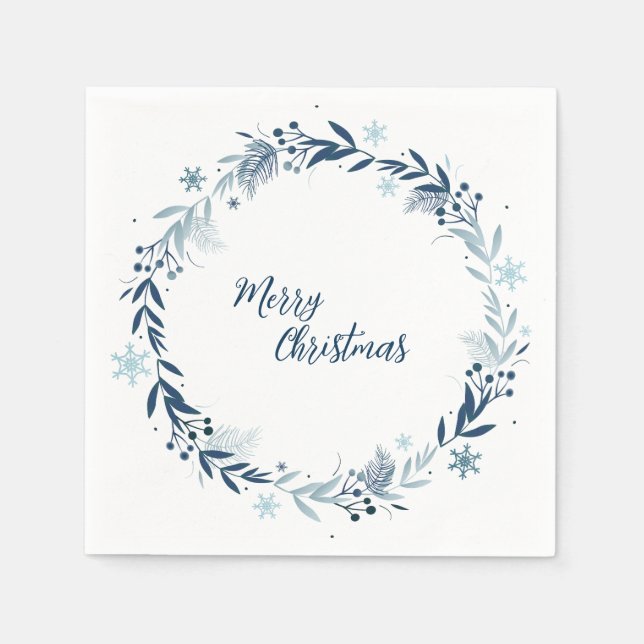Merry Christmas Delicate Winter Wreath Napkin (Front)