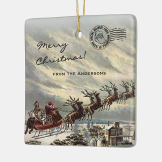 Merry Christmas Delivery by Santa Sleigh Ceramic Ornament