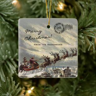Merry Christmas Delivery by Santa Sleigh (custom.) Ceramic Ornament