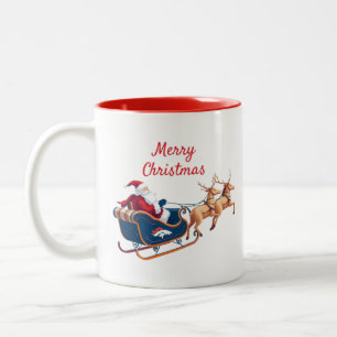 Merry Christmas Denver Broncos Santa Sleigh Two-Tone Coffee Mug