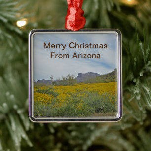 Merry Christmas Desert Wildflower Arizona Holiday Metal Tree Decoration