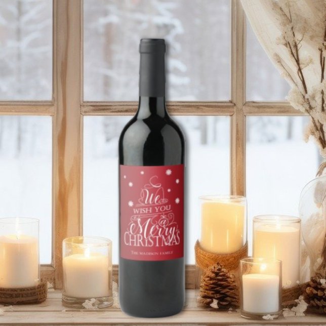 Merry Christmas design, hand lettering. Wine Label (We wish you a Merry Christmas red wine label)