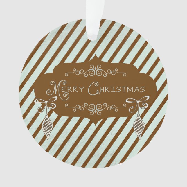 Merry Christmas Diagonal Stripe Acrylic Ornament (Front)
