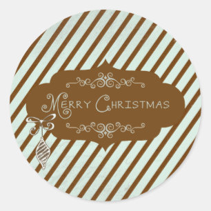 Merry Christmas Diagonal Stripe Round Sticker