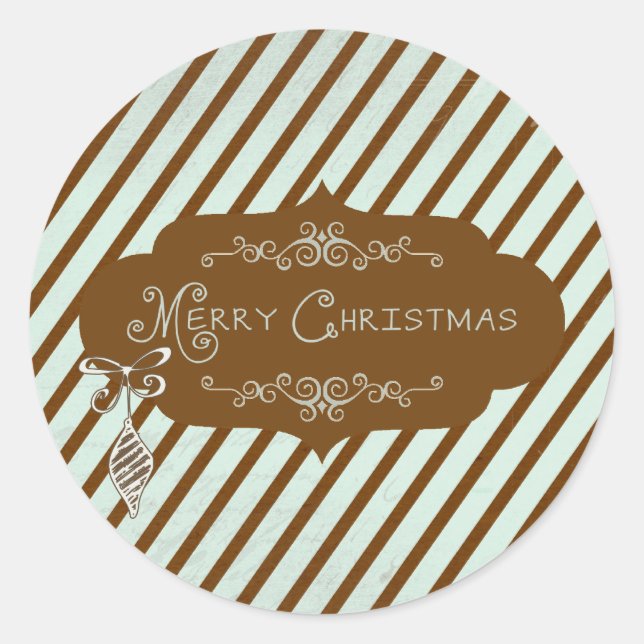 Merry Christmas Diagonal Stripe Round Sticker (Front)