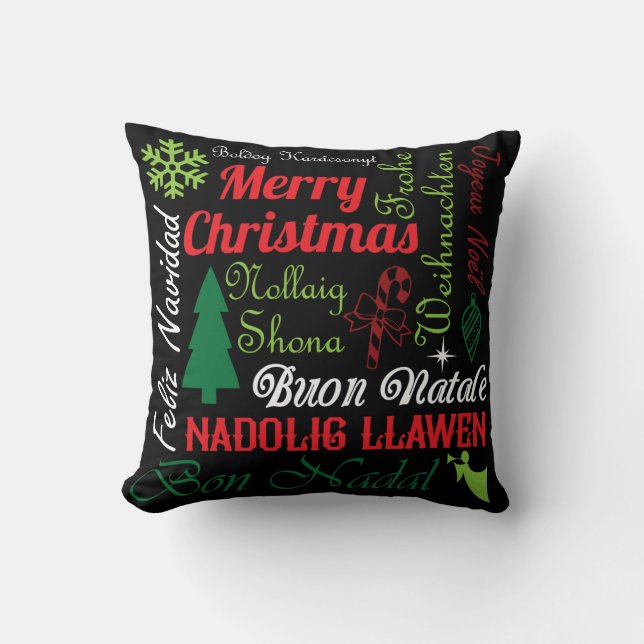 Merry Christmas Different Languages   Cushion (Front)