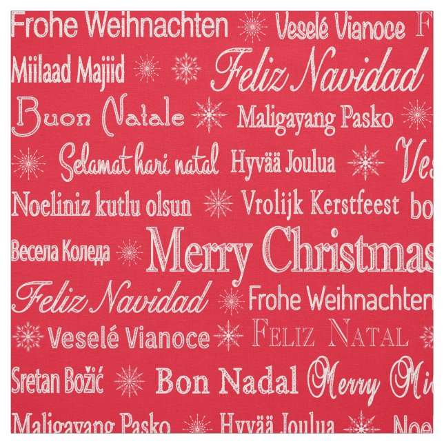 Merry Christmas different languages red template Fabric (Swatch)