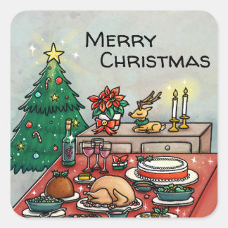 Merry Christmas Dinner Square Sticker